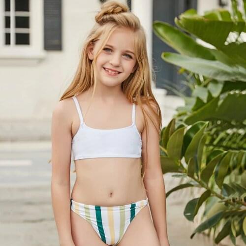 2021 Cute Bikini Kids Swimsuit Summer Swimwear Halter Top Bathing Suits Vintage Bikini Set 130-160