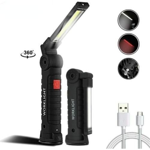 600/1800mAh USB Rechargeable COB LED Flashlight Work Light Inspection Light 5 Modes Tail Magnet Design Hanging Torch Lamp