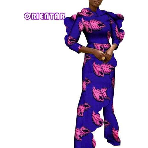 African Clothes for Women Ankara Print Jumpsuits with Ruffle Lady Badysuit Nigerian Clothes Girls Trousers Large Size WY8866