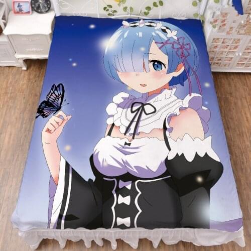 Anime Re Zero kara Hajimeru Isekai Seikatsu characters sexy girl Rem bed milk fiber sheet & flannel blanket summer quilt 150x200