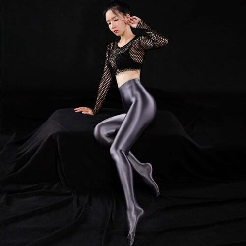 Shiny Sexy High Waist Pencil Pant Women Oil Gloosy Candy Color See Through Leggings Smooth Yoga Pants Full Elastic Dance Wear
