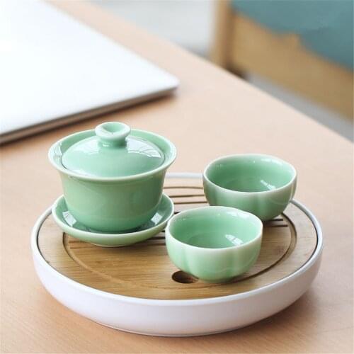 Tea Set 1 Gaiwan and 2 Teacups Set with Tray for Travel Porcelain Coffee Drinkware Chinese Kung Fu Tea Cups Ceramic Tableware
