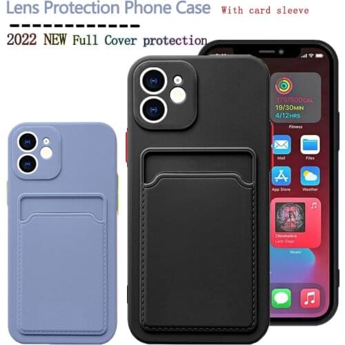 Card Holder liquid Silicone Phone Case For iPhone 12 Pro Max Mini 11 XS X XR ​7 8 Plus SE 2020 TPU Wallet Soft Back Cover Coque