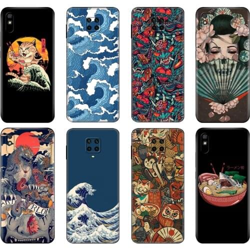 Black tpu Case For Xiaomi Redmi 7A 8 8A 9 9A 9C Case Redmi Note 8T 8 Pro T Note 9 9S 9 Pro Case Japanese Style Art Japan