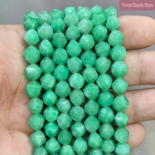 Smooth Faceted Natural Green Chalcedony Loose Beads By Handmade DIY Charms Accessories Beads for Making Jewelry 8MM 14" Inch