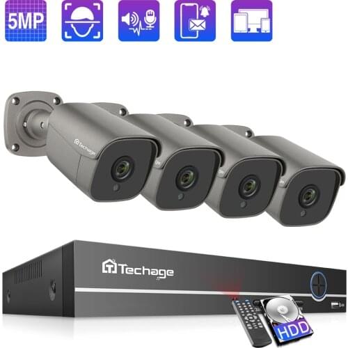 Techage 8CH 5MP POE NVR Camera System AI Camera Two-way Audio IP Camera Outdoor Waterproof CCTV Video Security Surveillance Kit
