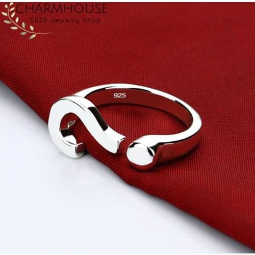 Pure Silver Rings For Lady New Fashion Question Mark Finger Ring Adjustable Anillo Bague Femme Fine Jewelry Accesories Bijoux