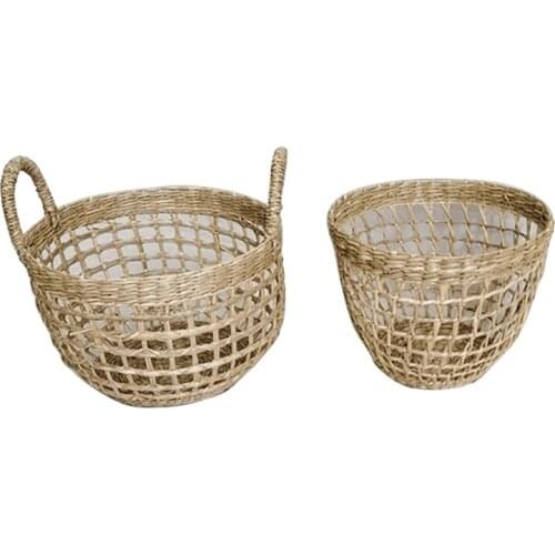 Handmade Storage Basket Natural Seaweed Woven Flower Pot Garden Planter Decor