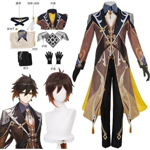 Game Genshin Impact Cosplay Zhongli Costume Cosplay Halloween Party Costumes and shoes wigs Zhong Li Cosplay Genshin Impact suit