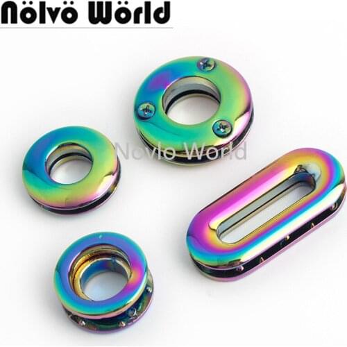 10-50 pieces 10mm 14mm High quality grommet solid casting fashion bags belts metal accessory round eyelets in screws Rainbow