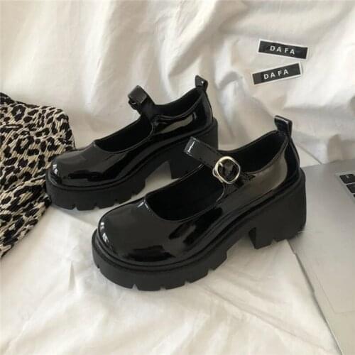 Lolita Sweet Mary Jane Shoes Women Gothic Punk Black Flats Ladies Fashion Buckle Strap Platform Wedges Zapatos Leather Loafers