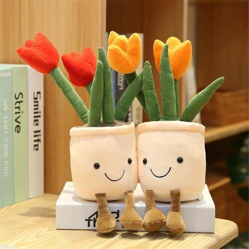 Lovely Cartoon Tulip Shaped PP Cotton Stuffed Potted Doll Ornament with Bamboo Charcoal Tabletop Ornaments Kid Gift
