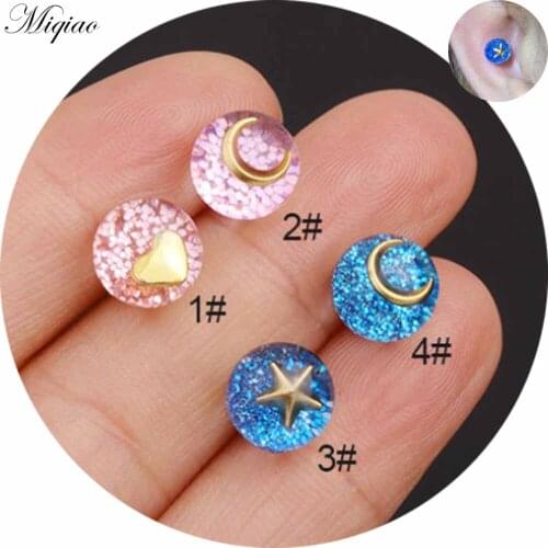 Miqiao 2pcs Fashion Personality Crystal Ball Moon Earrings Exquisite Piercing Jewelry