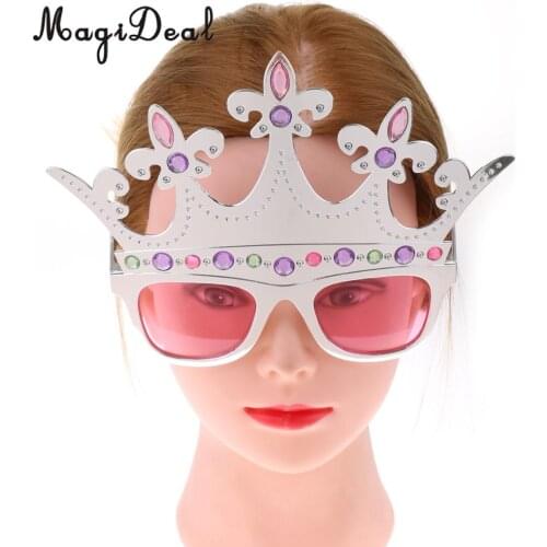 Fashion Gem Silver Crown Sunglasses Kids Adults Princess Xmas Birthday Tiara Eye Glasses Party Fancy Dress Photo Props