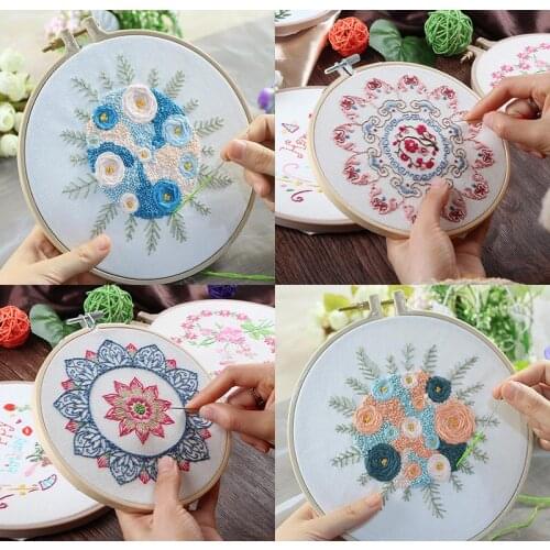 DIY Mandalay Flamingo Embroidery Set with Hoop for Beginner Needlework Kits Cross Stitch Sewing Handmade Gift