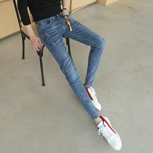 Autumn winter new simple trousers jeans mens Korean trendy elastic feet autumn boys slim teenager pencil pants