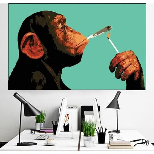 Cartoon Smoking Orangutan Monkey Canvas Painting Posters and Prints Wall Art Pictures for Living Room Home Decoration Cuadros