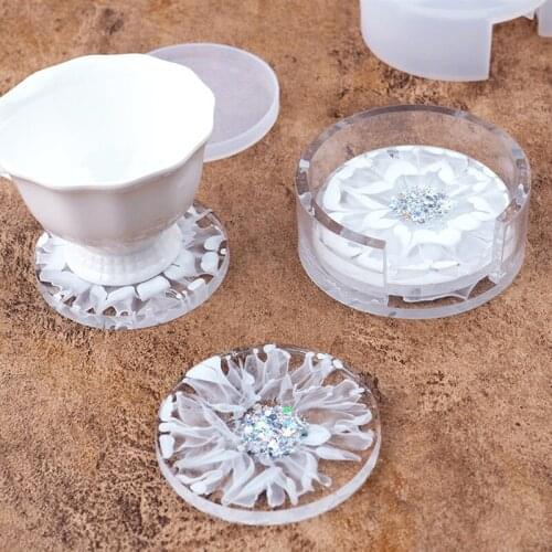 Coaster Mould Cup Mat Storage Holder Resin Mold Cup Pad Set Mold Handmaking Coaster Silicone Mold DIY Resin Circle Tray