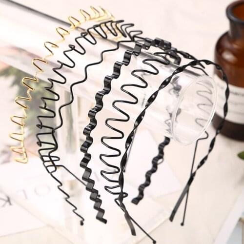 Unisex Metal Alloy Hairband Spring Wave Metallic Color Elastic Hair Hoop Iron Craft Twist Braided Wash Face Geometric Headband