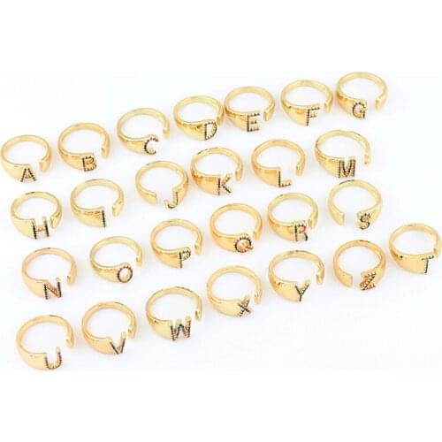 Rainbow A-Z Letter Gold Color Metal Adjustable Opening Ring Initials Name Alphabet Female Creative Finger Rings Party Jewelry