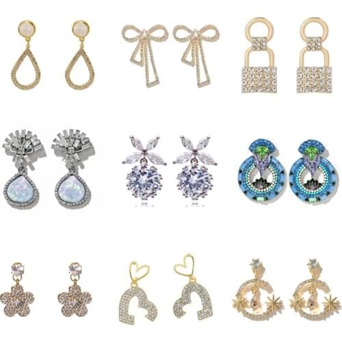Tocona Luxury Shiny Crystal Stone Heart Dangle Earrings for Women Pretty Flowers Moon Bow Drop Earring Party Jewelry Gift