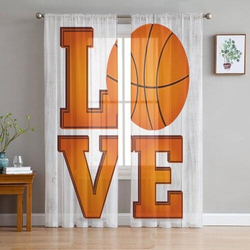 Wood Grain Letters Love Basketball Sheer Curtains for Living Room Bedroom Kitchen Chiffon Tulle Curtains Home Hotel Coffee Decor