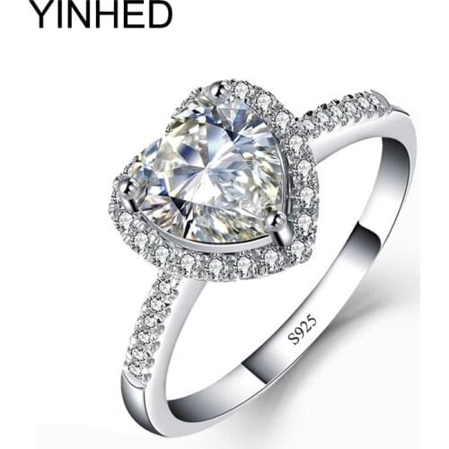 90% Off ! YINHED Romantic Heart CZ Diamant Engagement Ring 925 Sterling Silver Wedding Rings for Women Gift Promise Rings ZR229
