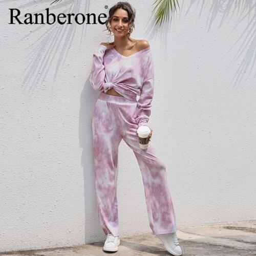 Ranberone Tie Dye Sport Suits Sets Women 2 Pieces Plus Size Tracksuit Long Sleeve Top and Pants Lounge Wear Sets Casual Outfits