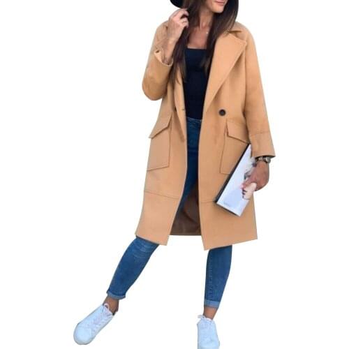 Loose Women Casual Jacket Autumn Winter Solid Color Overcoat Lapel Buttons Pockets Long Coat Jacket