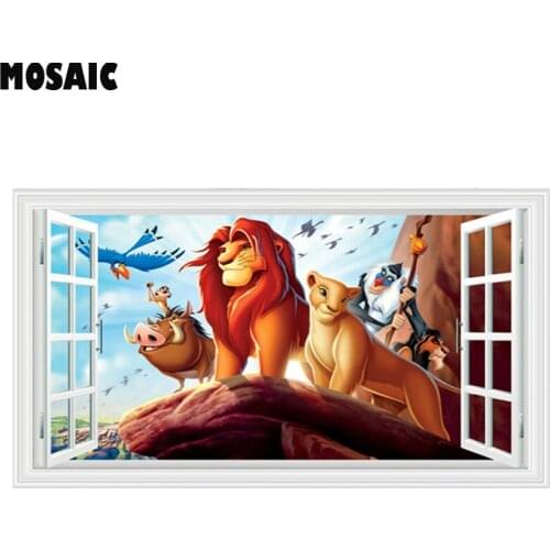 Lion cartoon diamond painting mural the King of Animals fake 3d window diamond stickers kids room decoration movie picture gift
