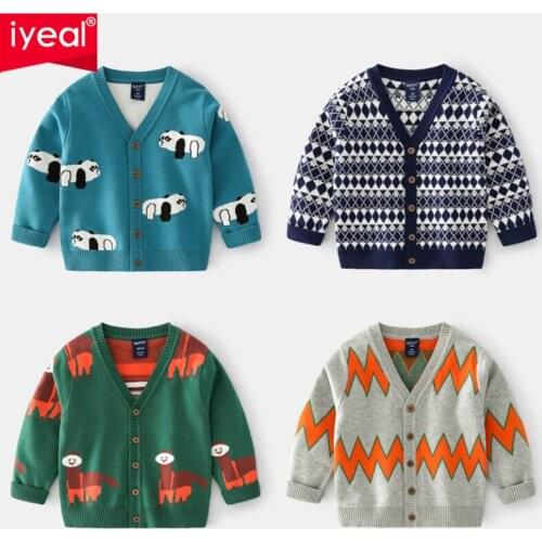 IYEAL Children Baby Clothes V-neck Long Sleeve Cardigan Sweaters Winter Girls Knit Kids Pullover Casual Boys Clothing 2-7Y