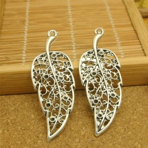 High Quality 20 Pieces/Lot 41mm*15mm Antique SIlver Plated leaf charm