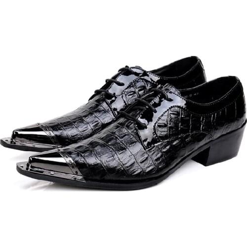 Zapatos Hombre Vestir Men Formal Shoes Genuine Leather Crocodile Iron Toe Lace Up Zaptos For Wedding Dress Office Oxford Shoes