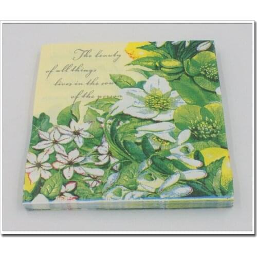 [RainLoong] Green Floral Paper Napkin With Bee Flower Event & Party Tissue Napkin Supply Decoration 33*33cm 1 pack