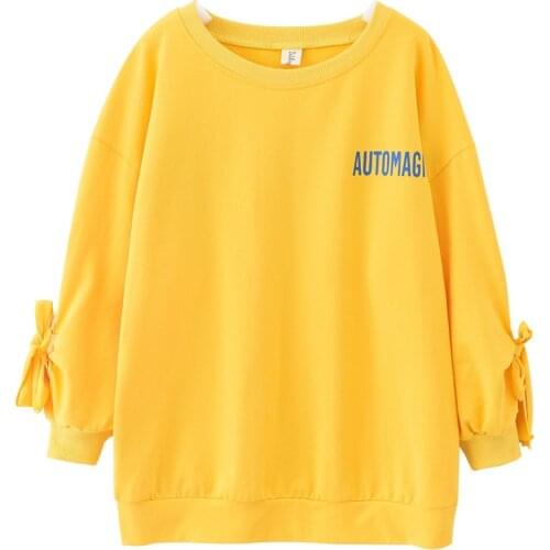 Girls Yellow Long Tops Autumn Long Sleeve Fashion Casual Tie Sleeve Sweatshirt Teen Girls Clothes 8 10 11 12 13 14 years
