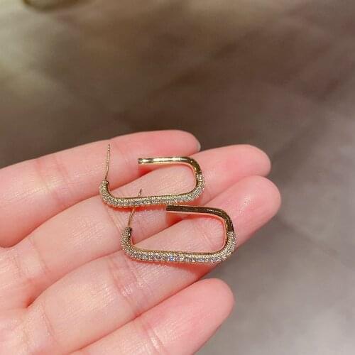 SIPENGJEL Brilliant Zircon Geometric Oval Stud Earrings Creative Simple Lock Square Earrings For Women Jewelry Gift