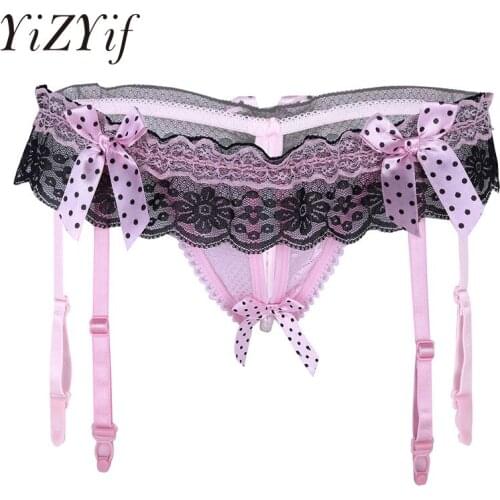 Female Crotchless G-string Underwear Lingerie Women Sexy Lace Panties with Massage Beads Low-waist Underpant Hollow Out Thong