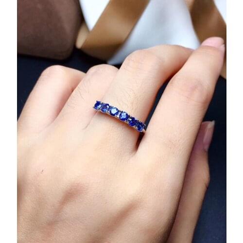 Classic simple small fine Row Natural blue sapphire ring S925 silver natural gemstone ring girl women party gift fine jewelry