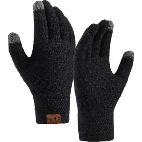 Winter Men Warm Letter Full Finger Plus Plush Thick Touch Screen Driving Mitten Jacquard Stretch Knit Sport Cycling Gloves I94