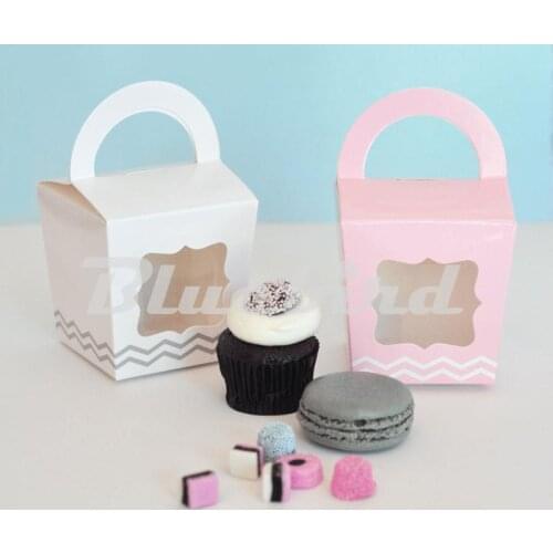 12pcs Four Colors Handle Single Cupcake Boxes/Box and Packaging Of Cake With Personalized Tag For Wedding PCB007