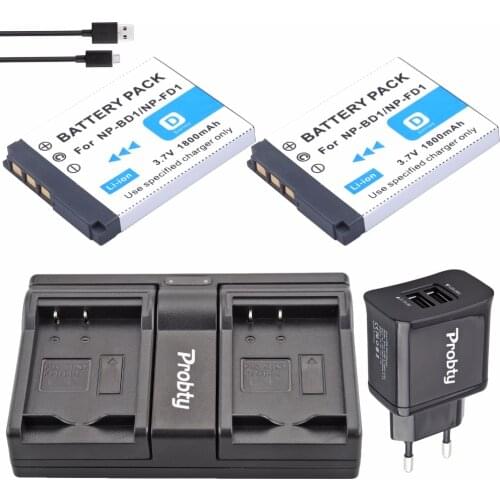 2Pcs Probty NP-BD1 NP BD1 Battery + LCD Charger + Plug For Sony DSC-G3 DSC-T2 DSC-T70 DSC-T75 DSC-T77 DSC-T90 DSC-T200 T300