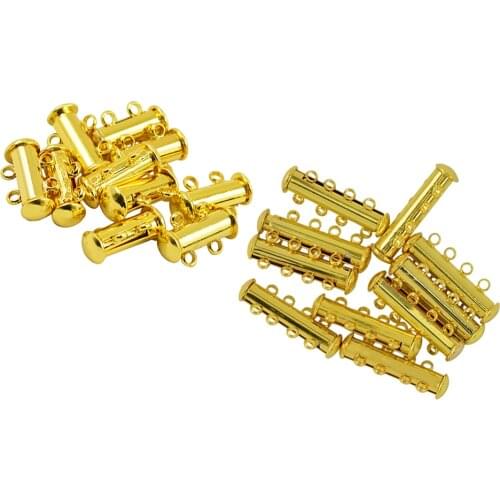 20 Pack Multi 2 Strand and 4 Strands Slide Lock Clasps, gold coloren Plated Brass Magnetic Clasps for Jewelry Findings Making