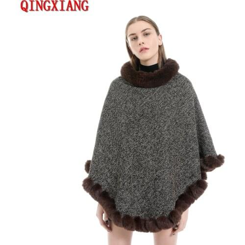 5 Color 2019 Winter Tufted Faux Fur Out Street Wear Women Cape Solid Poncho Knitted O Neck Fur Sweater Plus Size Warm Pullover
