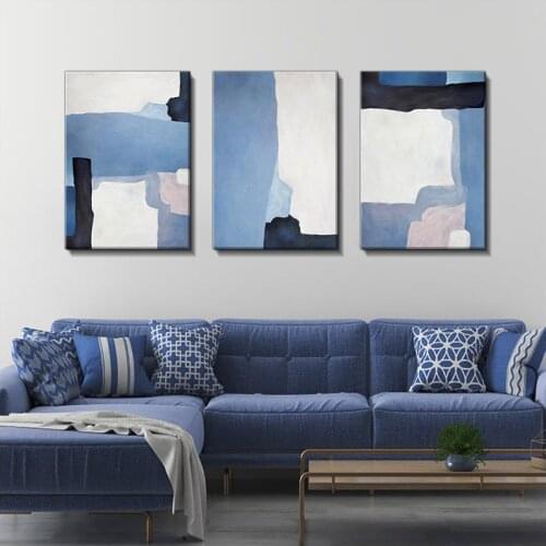 Blue Texture Abstract Canvas Painting, Geometric Graphics, Modern Simple Poster, Printing Blue Mosaic Mural, Club Family Decorat