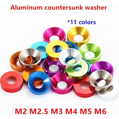 10pcs M2 M2.5 M3 M4 M5 M6 Aluminum Alloy Countersunk Head Washers for Flat Head Screw Bolt Gasket Aluminum Cone Washer Anodized