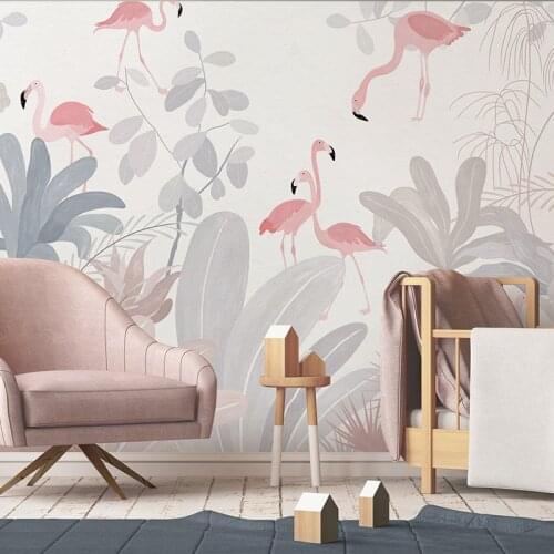Beibehang custom Nordic white small fresh rainforest banana leaf flamingo wallpaper TV background mural wall papers home decor