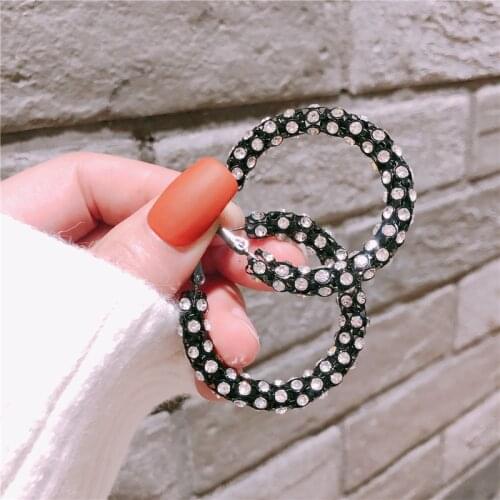 Shinning Rhinestones Black Circle Hoop Earrings For Women 2021 New Jewelry Statement Big Round Earings Wholesale