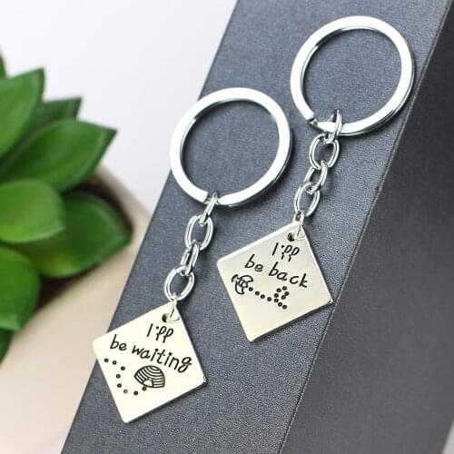 Bespmosp 12Set/Lot Wholesale Stamped I'll Be Back Waiting Long Distance Relationship 2PC Keychain Keyring Key Chain Worker Gifts