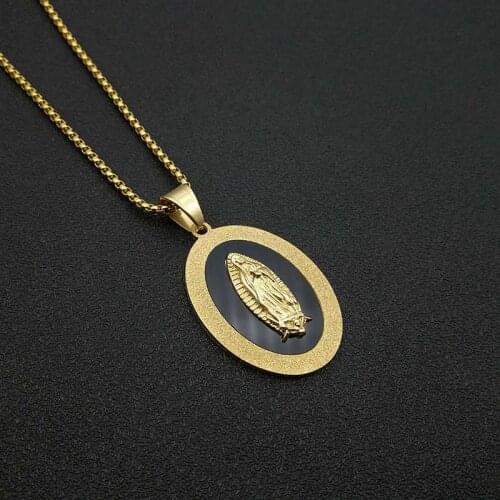 Mens Womens Virgin Mary Pendant Necklace Gold Color Stainless Steel Chains For Men Women Religious Jewelry Gift Dropshipping