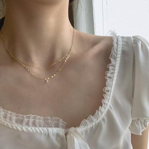 Authentic 925 Sterling silver Gold/White Double Rows Layers Solitaire Pendant Coin Chain necklace Charm FINE jewelry TLX746